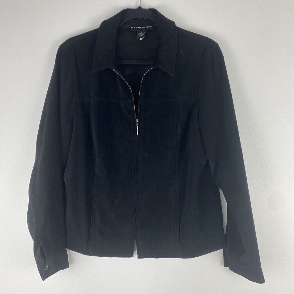 Norton McNaughton Women's Zip Up Jacket Size 8 Black Collared Soft Lightweight